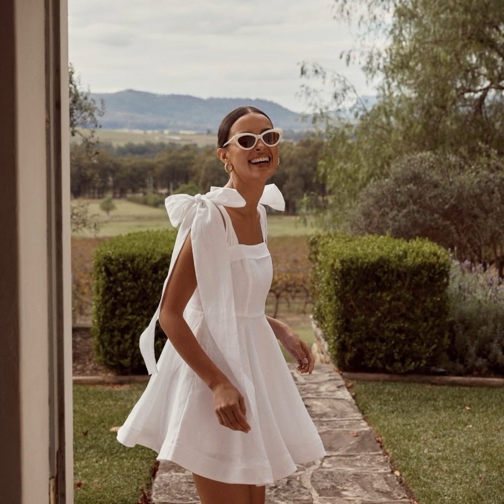 DISSH White Mini Dress with Bow Details